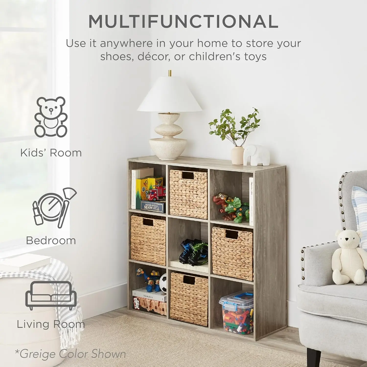 

9-Cube Storage Organizer, 11in Shelf Opening, Bookcase, Display Shelf, Customizable