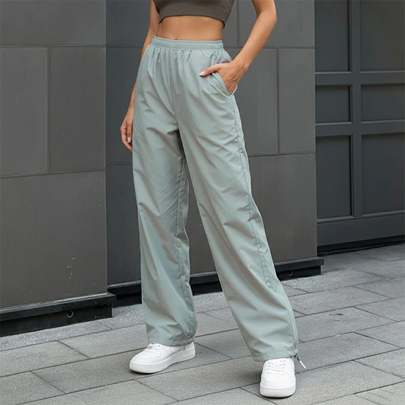 بنطال رياضي واسع الساق باللون الأخضر الفاتح بخصر عالٍ وزرة نحيفة قابلة للتنفس لتدريبات اللياقة البدنية والجري سروال الجوكر الوظيفي