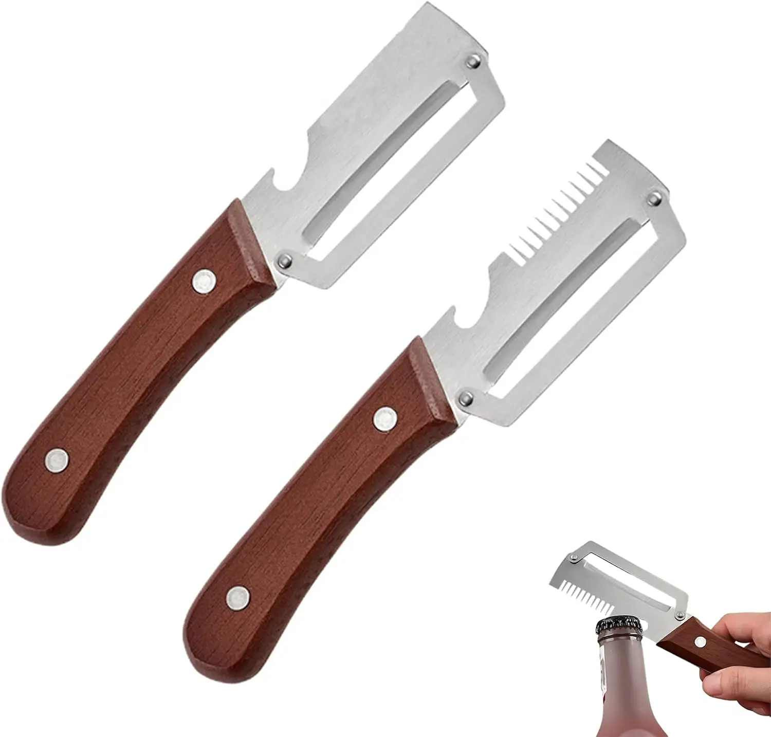 2-Piece Stainless Steel Multi-Functional Peeler & Bottle Opener, Labor-Saving Handy Kitchen Gadgets, Fruit & Vegetable Peeling T