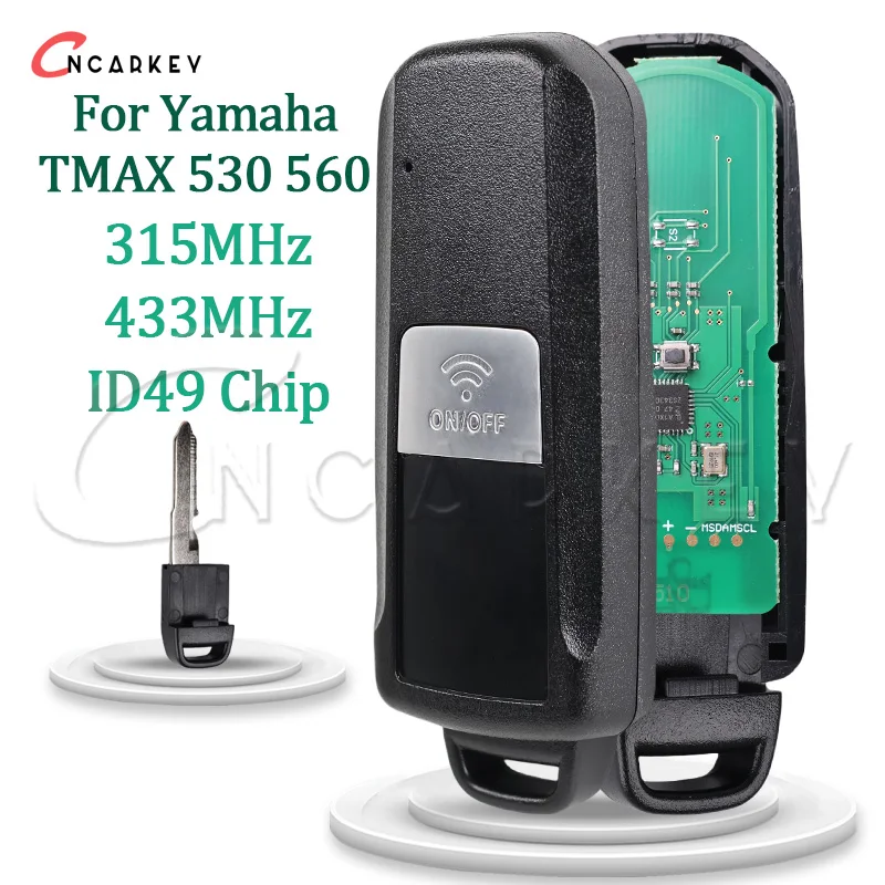 

Motorcycle Remote Control Card for Yamaha TMAX530 TMAX560 2016-2021 ID49 Chip 315/433MHz 1 Button Moto Smart Key Fob Battery