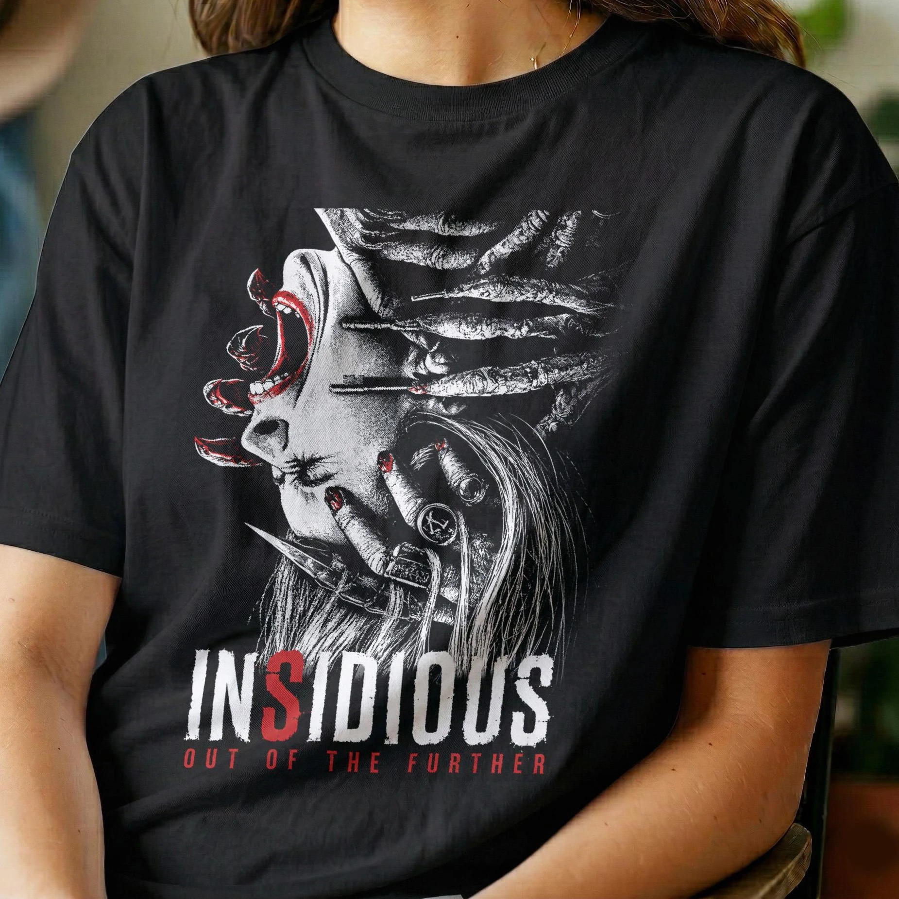 Hidden Horror Movie T-shirt | Weird Demon Face Unisex T-shirt Casual Street Fashion Women's T-shirt