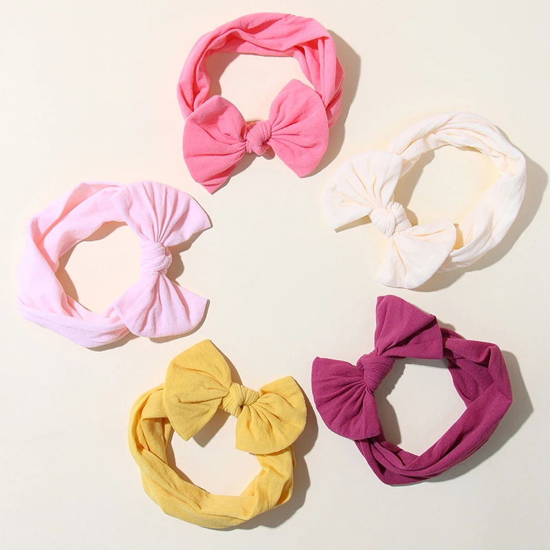 5Pcs Cute Bows Baby Headband Soft Elastic Baby Girl Hair Bands For Newborn Infant Turban Headwear Baby Hair Accessories