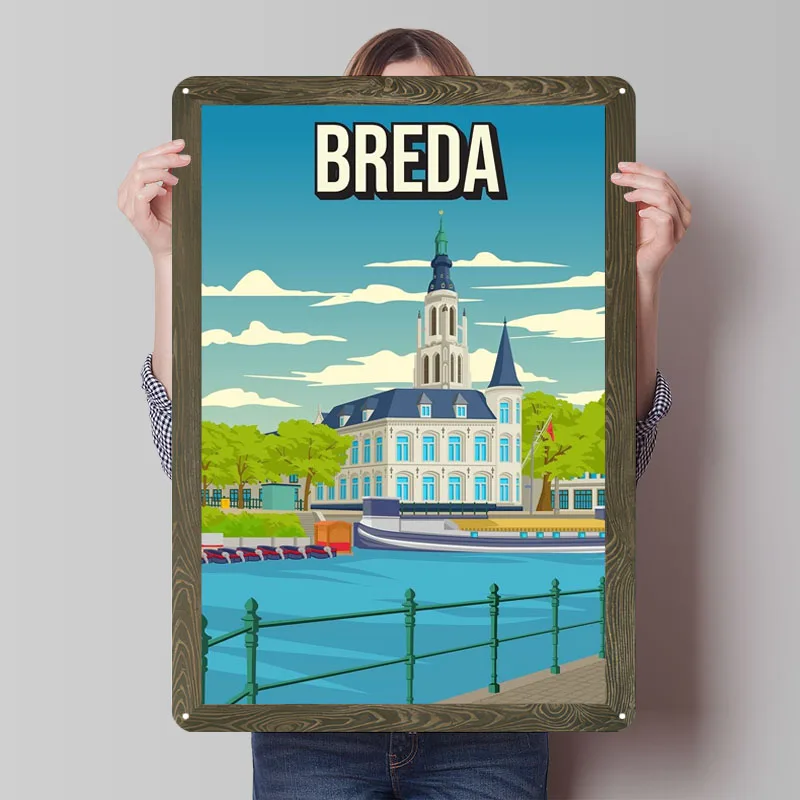 Breda городской пейзаж Skyline дорожный постер металлические знаки городской горизонт плакат индивидуальный знак жесть на заказ для украшения стены