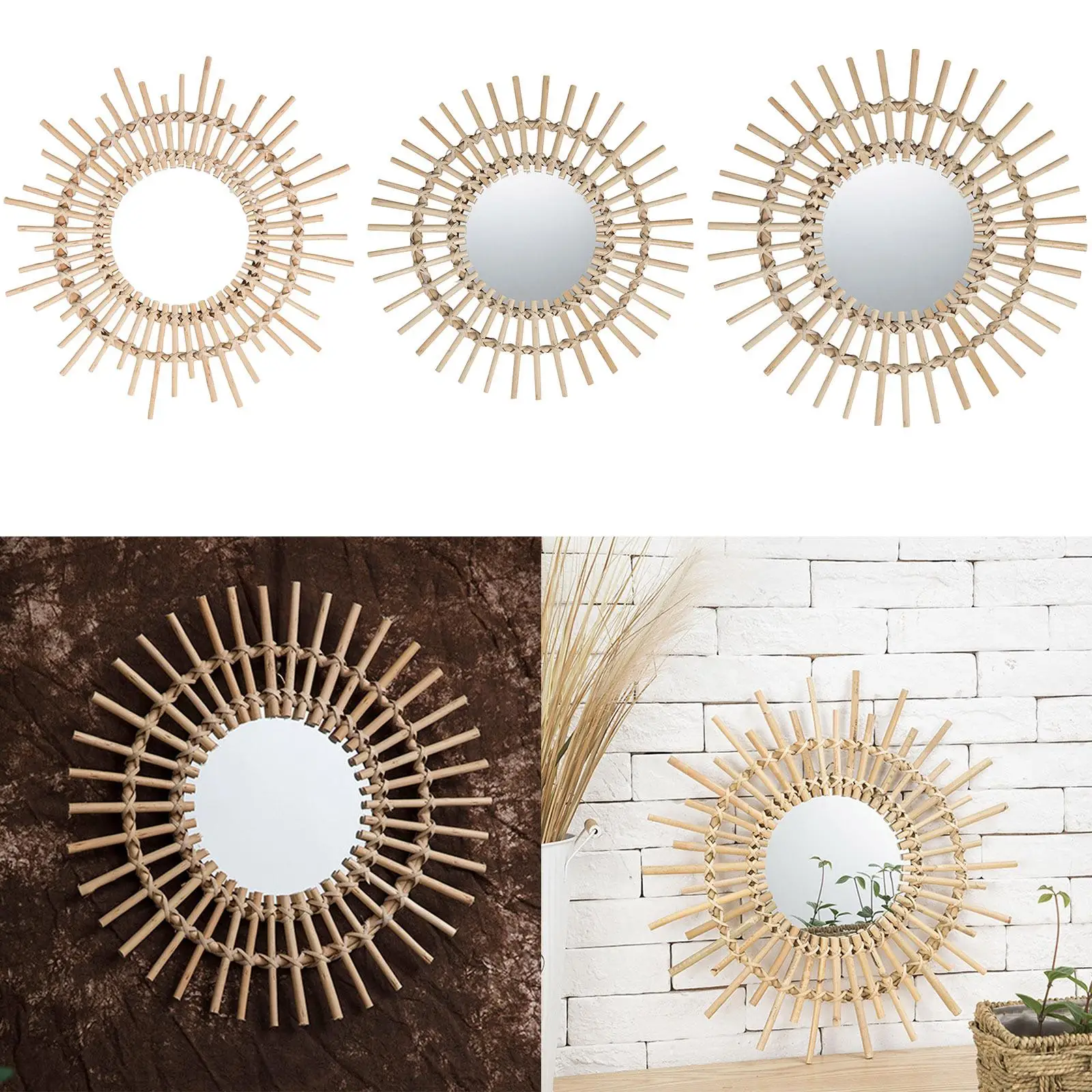 

Nordic Handmade Rattan Wall Hanging Makeup Mirror Vanity Entryway Hall Hotel