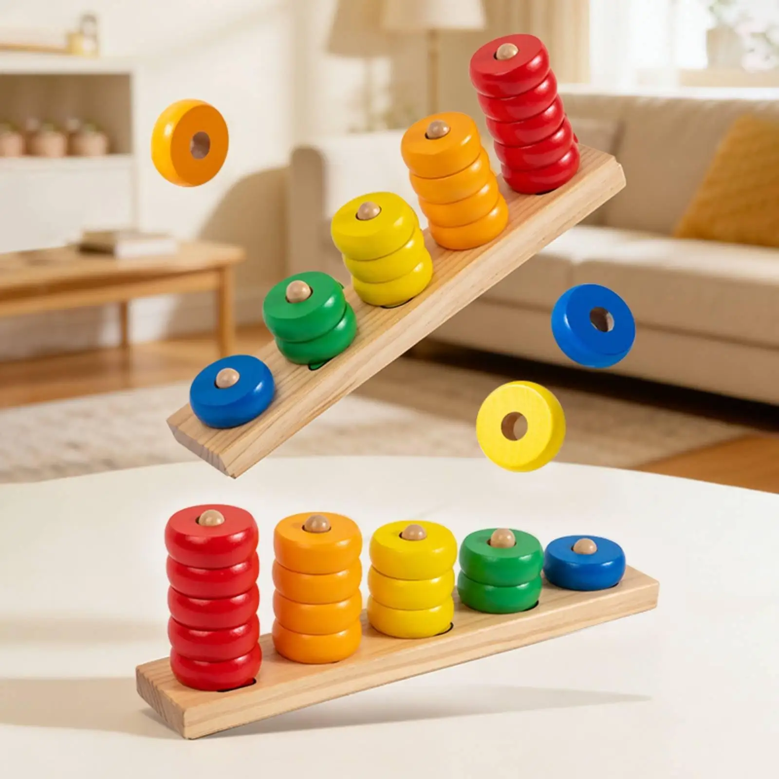 Colorful Circle Stacker Stacking Toy Early Learning Wooden Number Stacker Bright Colors Educational Counting Toy for