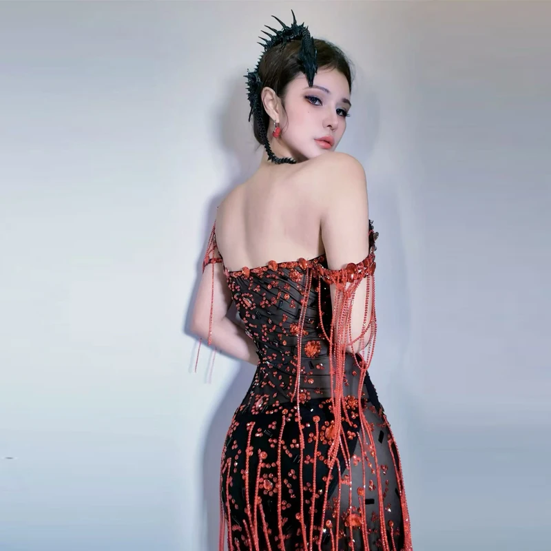 キラキラ視点ラインストーンドレス女性歌手ゴーゴー衣装ステージパフォーマンスフェスティバル衣装バー Dj Ds クラブウェア XS9340