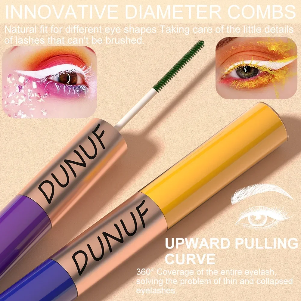 DUNUF 2 IN 1 Double-HEAD สีสันพิเศษมาสคาร่าติดทนนาน Long Curl ขนตาหนาธรรมชาติ Volume Curl Lash มาสคาร่า