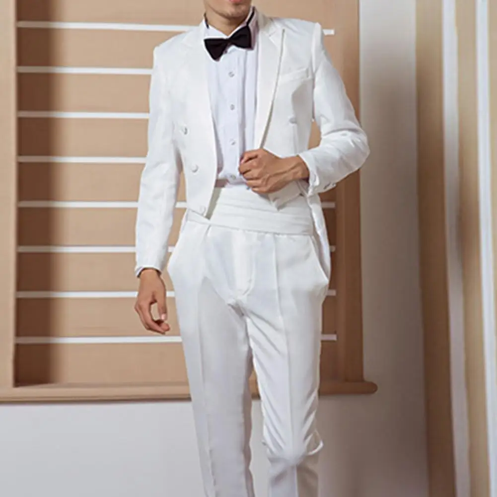 1 Set Spring Autumn Men Blazer Pants Color Block Back Slit Swallowtail Turndown Collar Suit for Performance