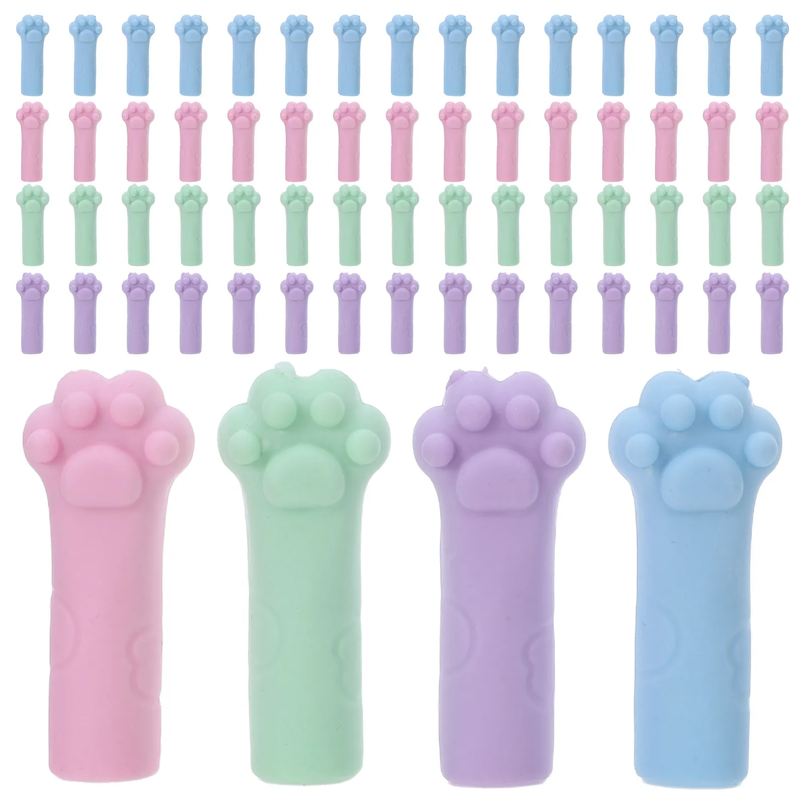 

80 шт. пастельных колпачков-протекторов для карандашей в форме кошачьих лапок, милые насадки-ластик, удлинители для коротких карандашей, призы для классных комнат и сюрприз-боксов