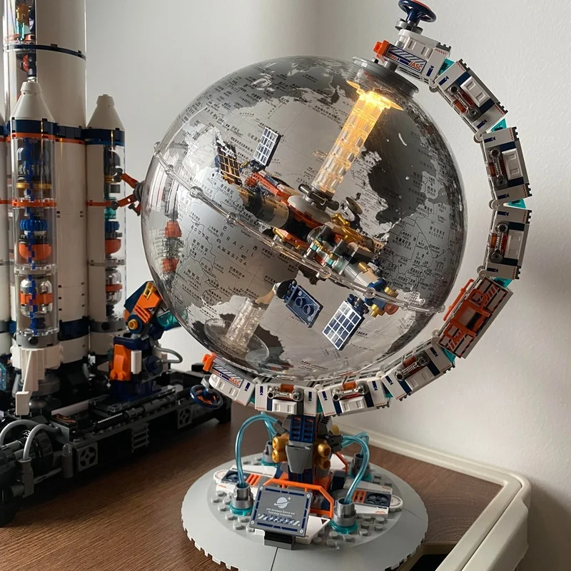 

Globe Space Station Building Blocks Learning New Creative Technology Transparent High-Tech Assembly Set Children'S Toy Gift