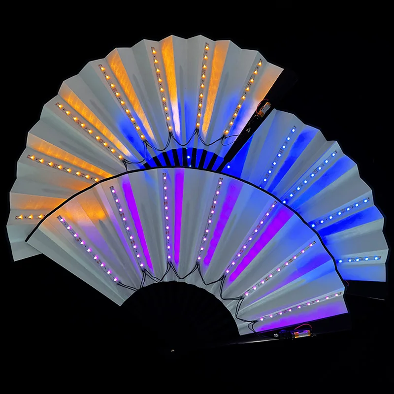 1PC LED Luminous Folding Fan Green White Blue Pink Yellow Fan Gift Dance Performance Props Bar Club Room Decoration