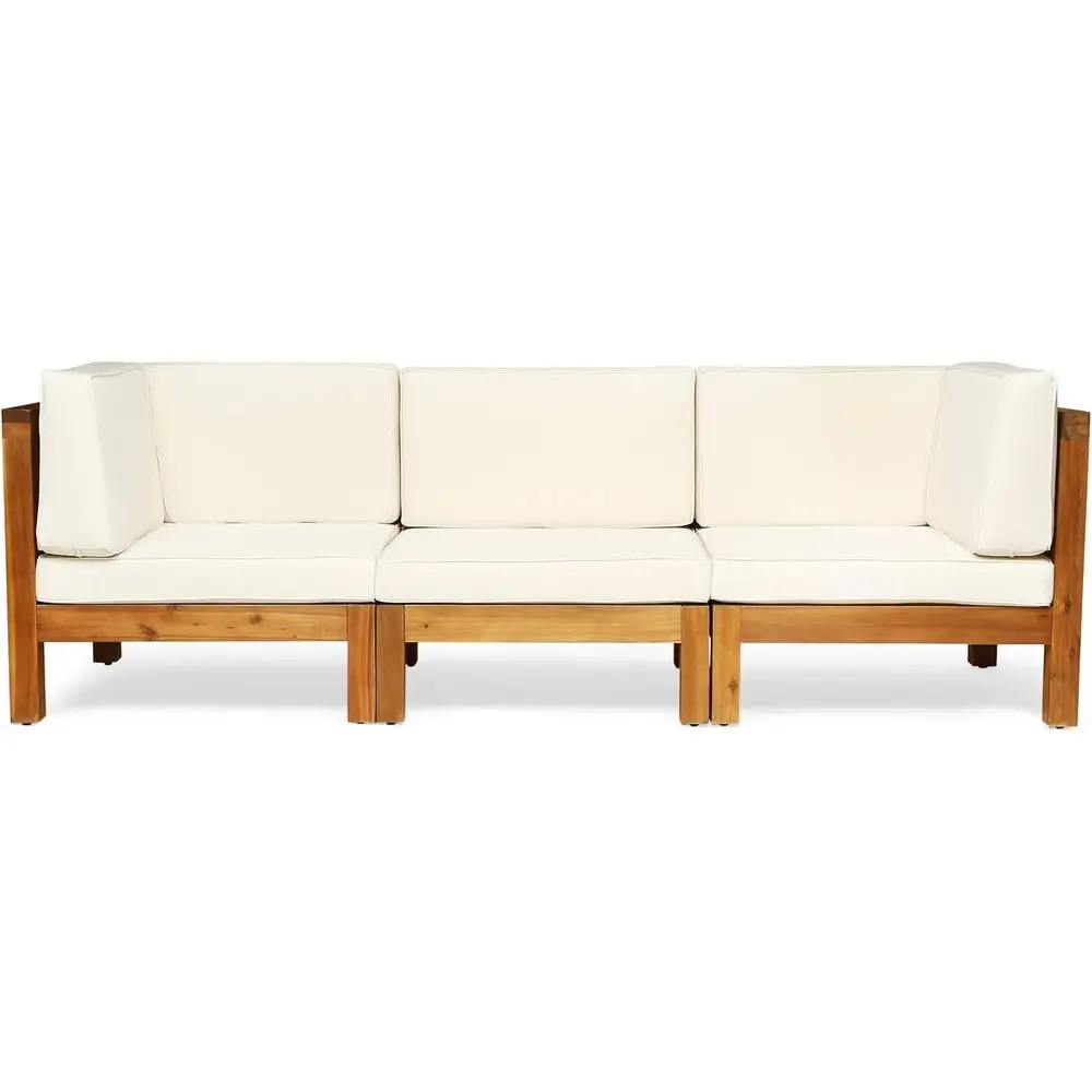 

Outdoor Sectional Soa Set - 3-Seater - Acacia Wood - Outdoor Cushions - Teak and Beige