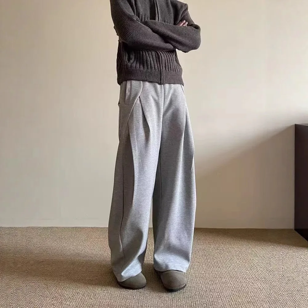 American Retro Deconstructed Design Gray Scimitar Casual Pants For Men And Women Spring Loose Wide-Leg Straight Sweatpants