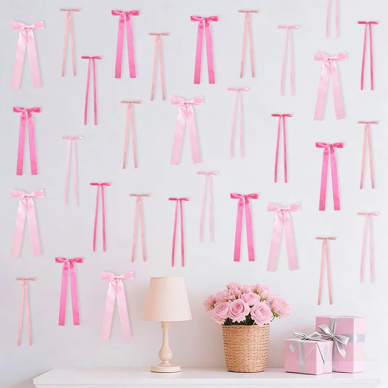 

Assorted Pink Satin Ribbon Bows Set Polyester Craft Bows with Long Tails DIY Wedding Party Decoration Gift Wrapping Supplies