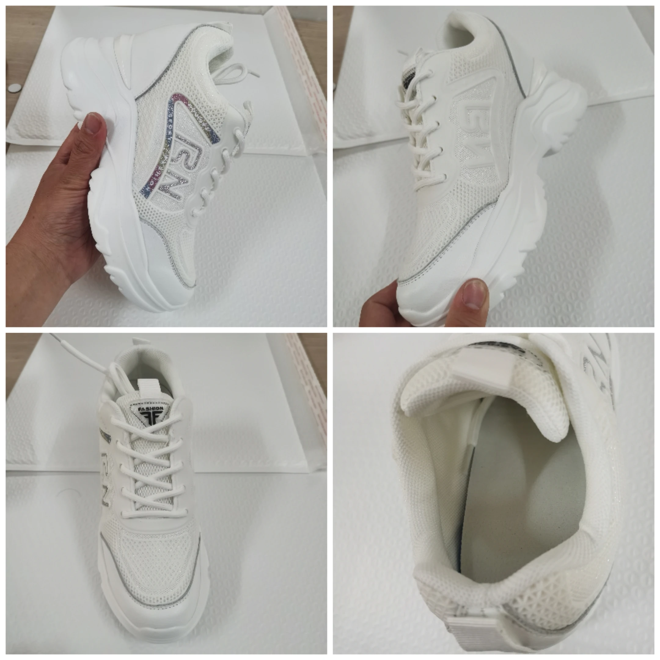 Fujin White 2024 Wedge Heels Air Mesh Platform Wedge Shoes White Breathable Chunky Sneakers Summer Walking Shoe Genuine Leather