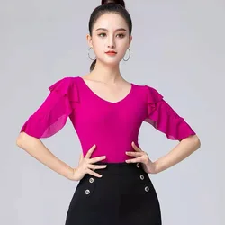 Modern Dance Top Women National Standard Dance Ruffled Sleeves Latin Dance Costume Tops Competition Performance Practice Clothes