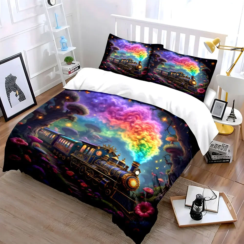 Fantasy Train Adventure Decor Set Multiple sizes kid's and adults' bedroom Exquisite 3PC bedding set, gift