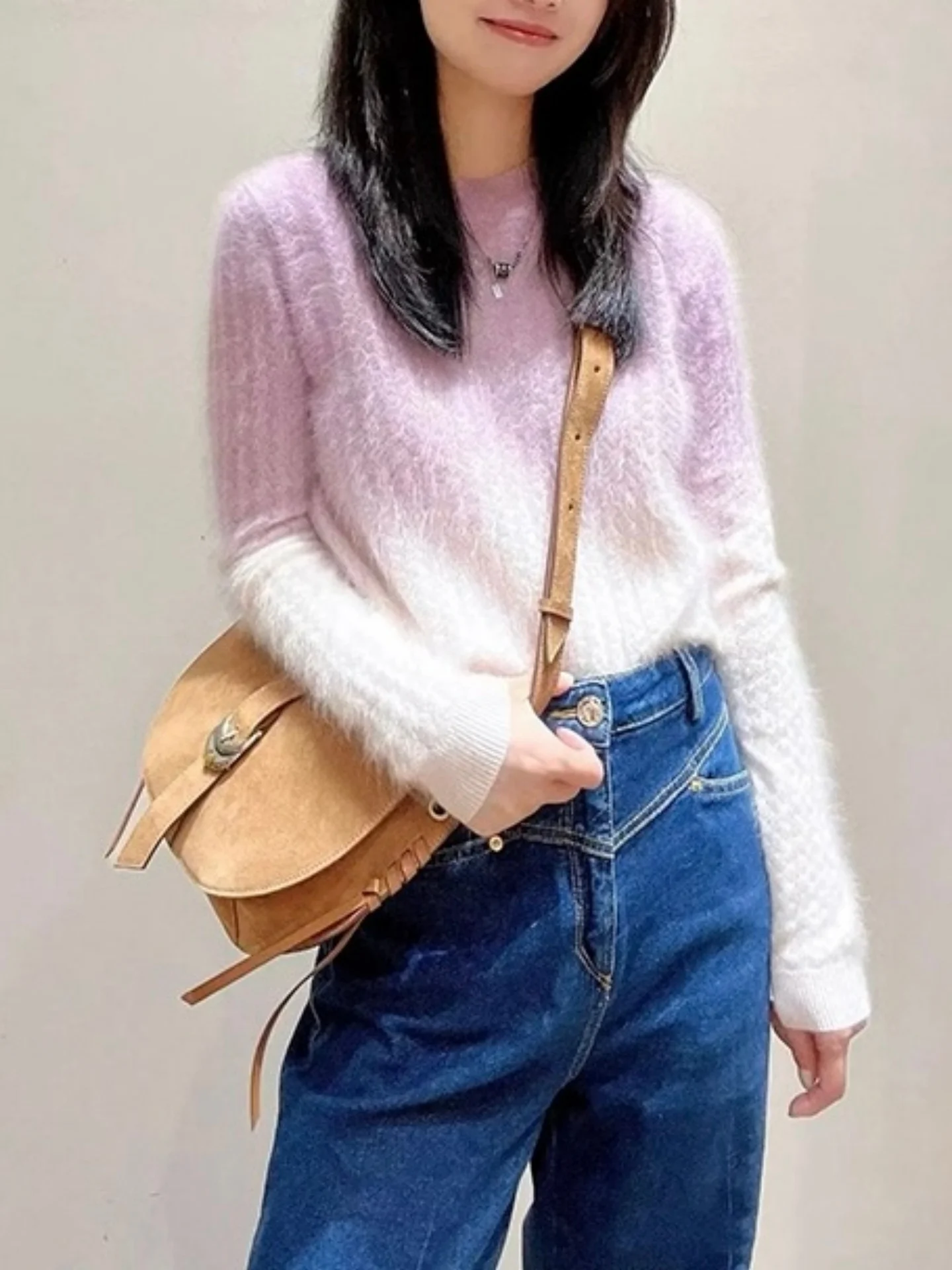 

Yang Caiyu 2026 Early Spring adient Purple Knitted Open Cardigan Long Sve Soft Cozy Women's Sweater Commute Sle Regula...