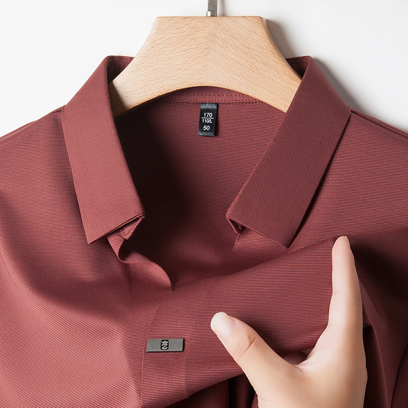 الفاخرة جودة الرجال قميص بولو برقبة على شكل v ربيع الخريف جديد طويل الأكمام الأعمال بسيطة لا أثر تنوعا التلبيب تي شيرت ملابس رجالي #5