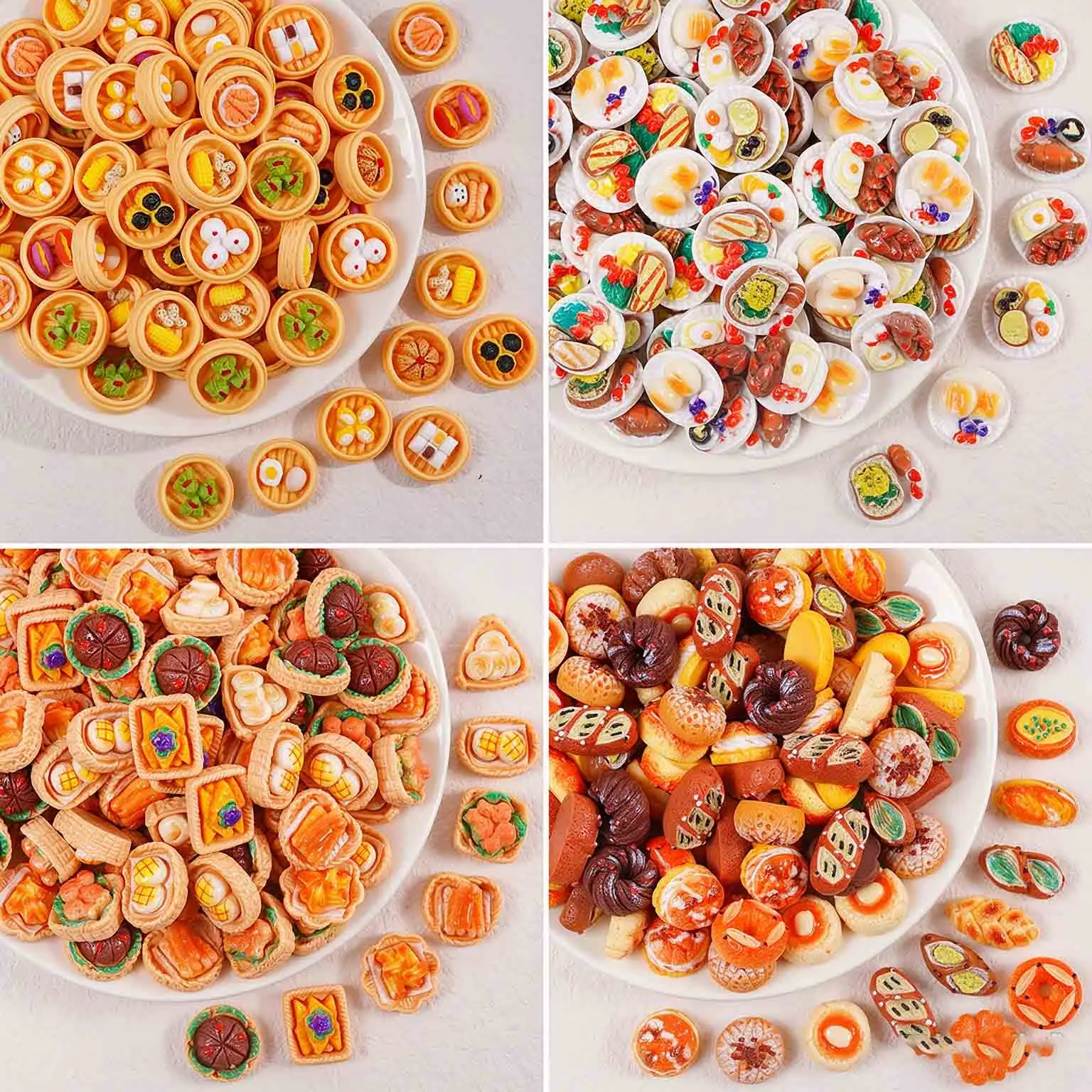 30/50/100pcs Miniature Simulation Bread Resin Ornaments, DIY Craft Charms Squishies Squishy Stress Relief Novelty Toy Fidget Toy