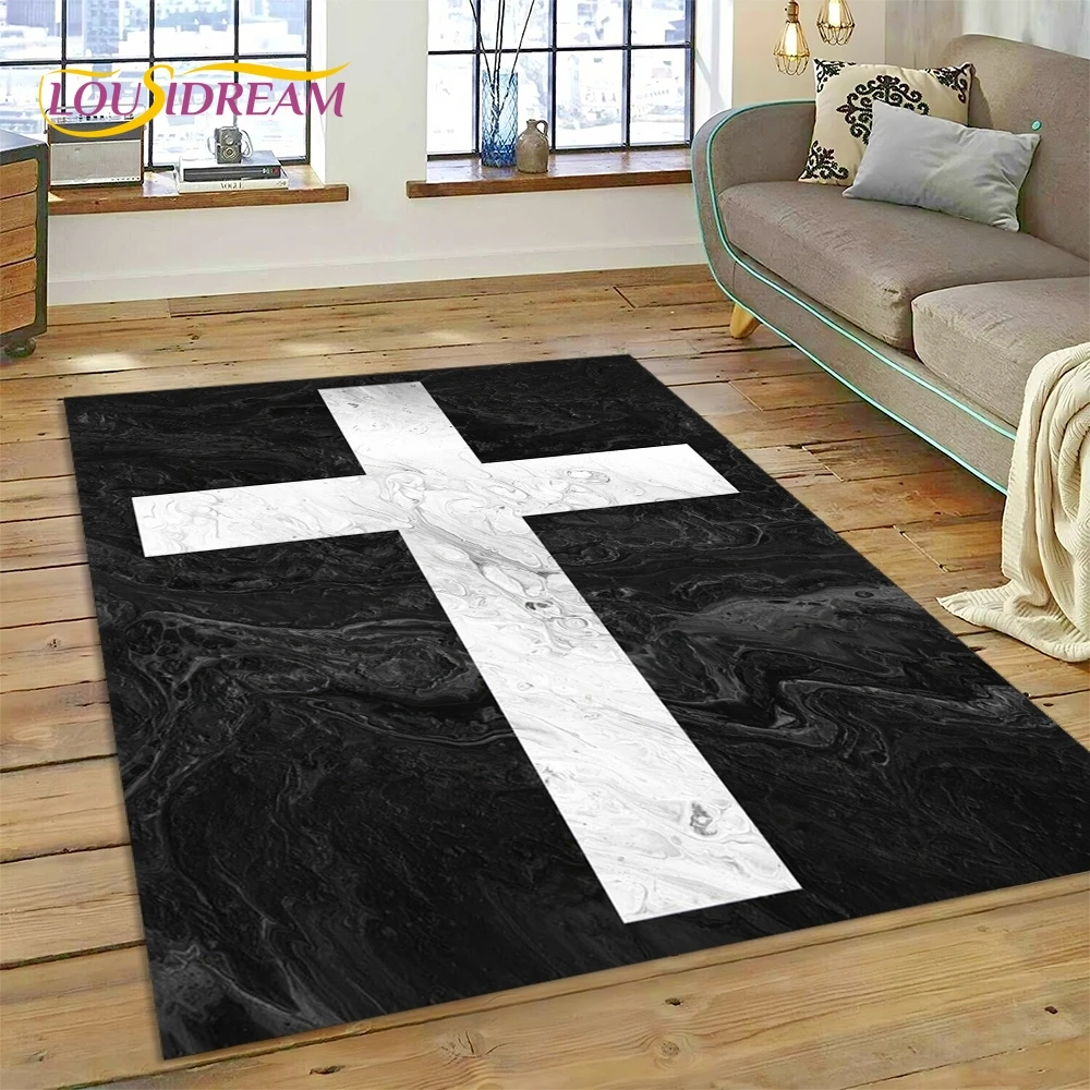 New 3D Pray Holy Bible Cross Jesus Carpet for Living Room Bedroom Home Decor,Floor Mat Non-slip Decoration for Sofa Doormat Gift