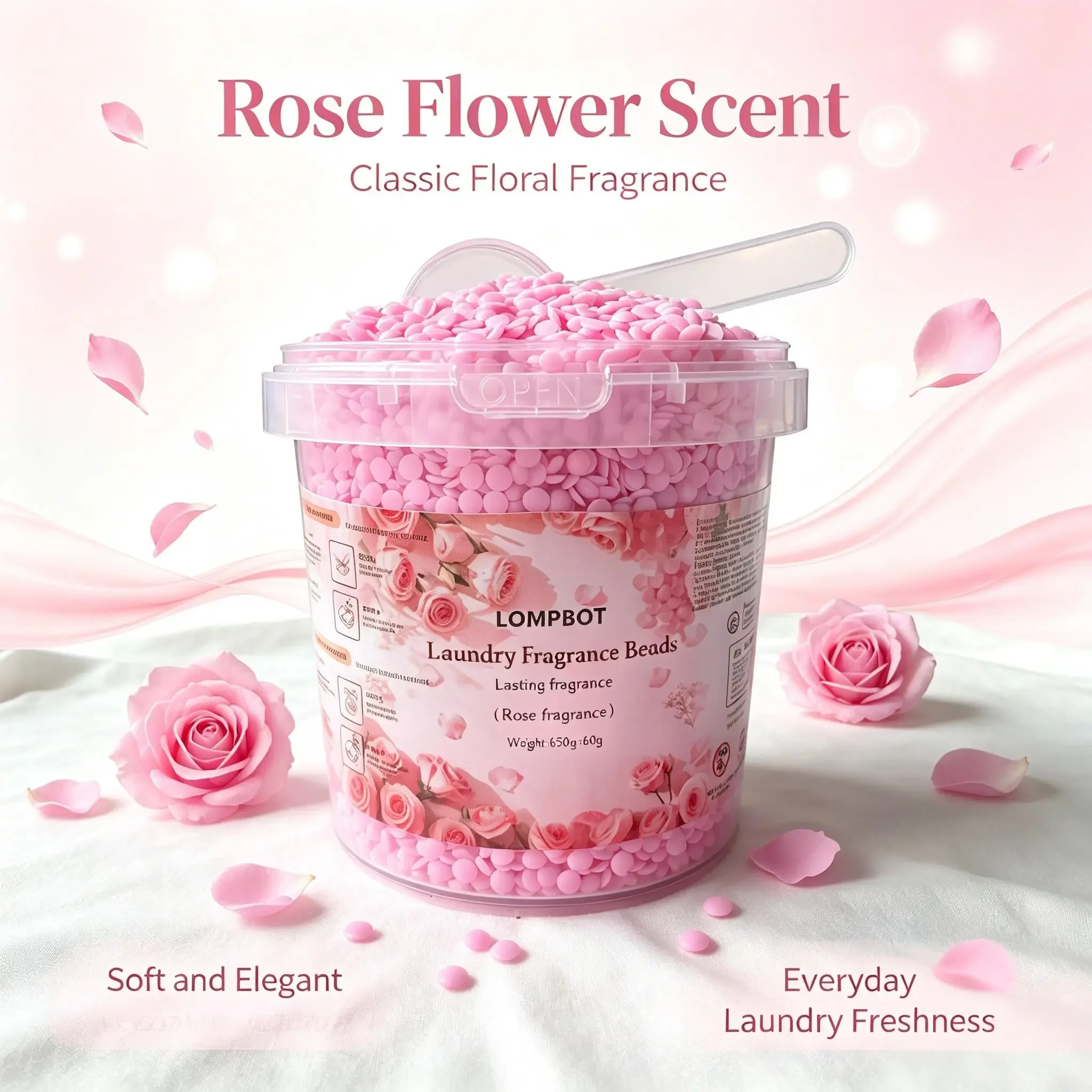 800g Big Bucket Laundry Scent Beads with Measuring Scoop, Long-Lasting Perfume-Grade Fragrance, Multi-Use for Clothes & Wardrobe