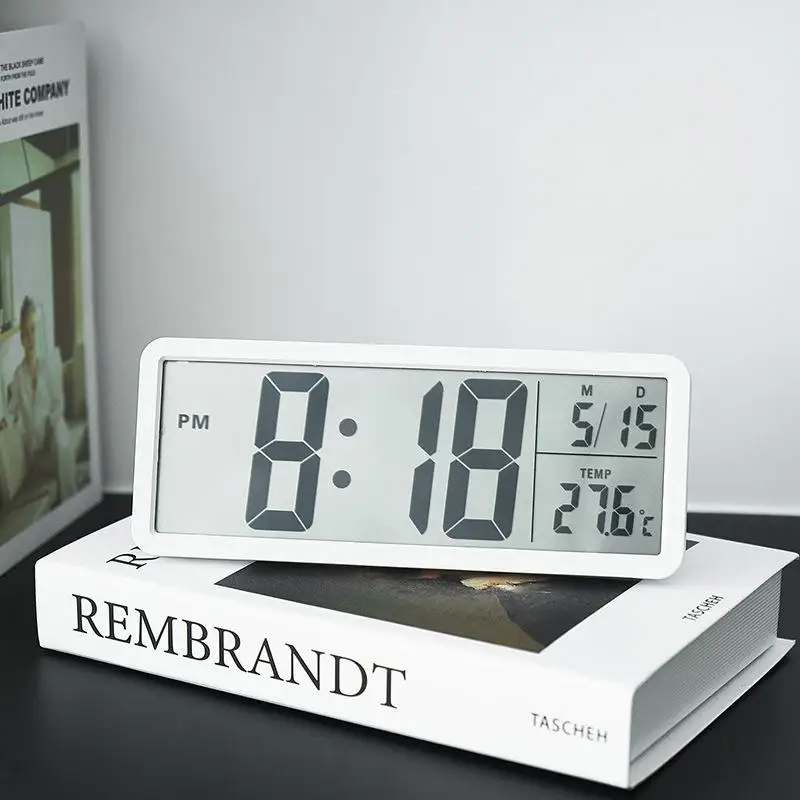 Battery Powered LCD Digital Wall Clock 12/24H LCD Clock For Living Room Time Temperature Date Desktop Table Clock With USB Cable