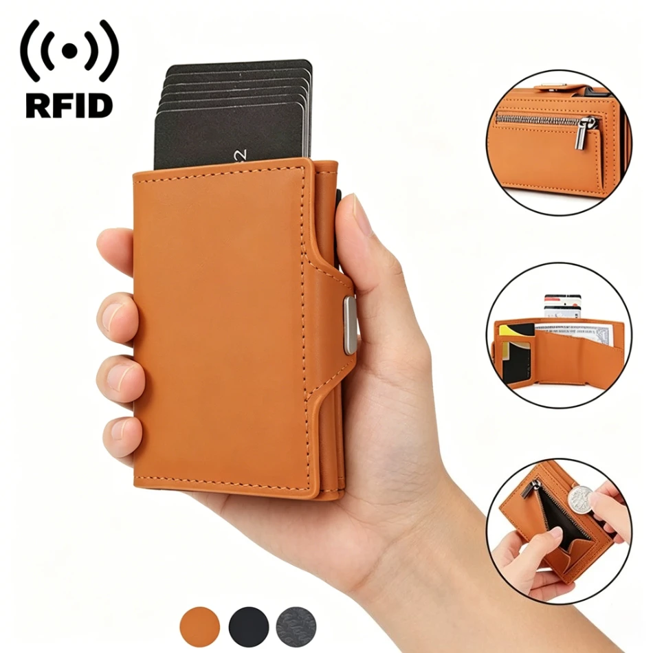 RFID-Pop-Up-Geldklammer für Herren mit externem Reißverschlussfach, großes, faltbares Portemonnaie für Geschäftsreisen und den täglichen Gebrauch