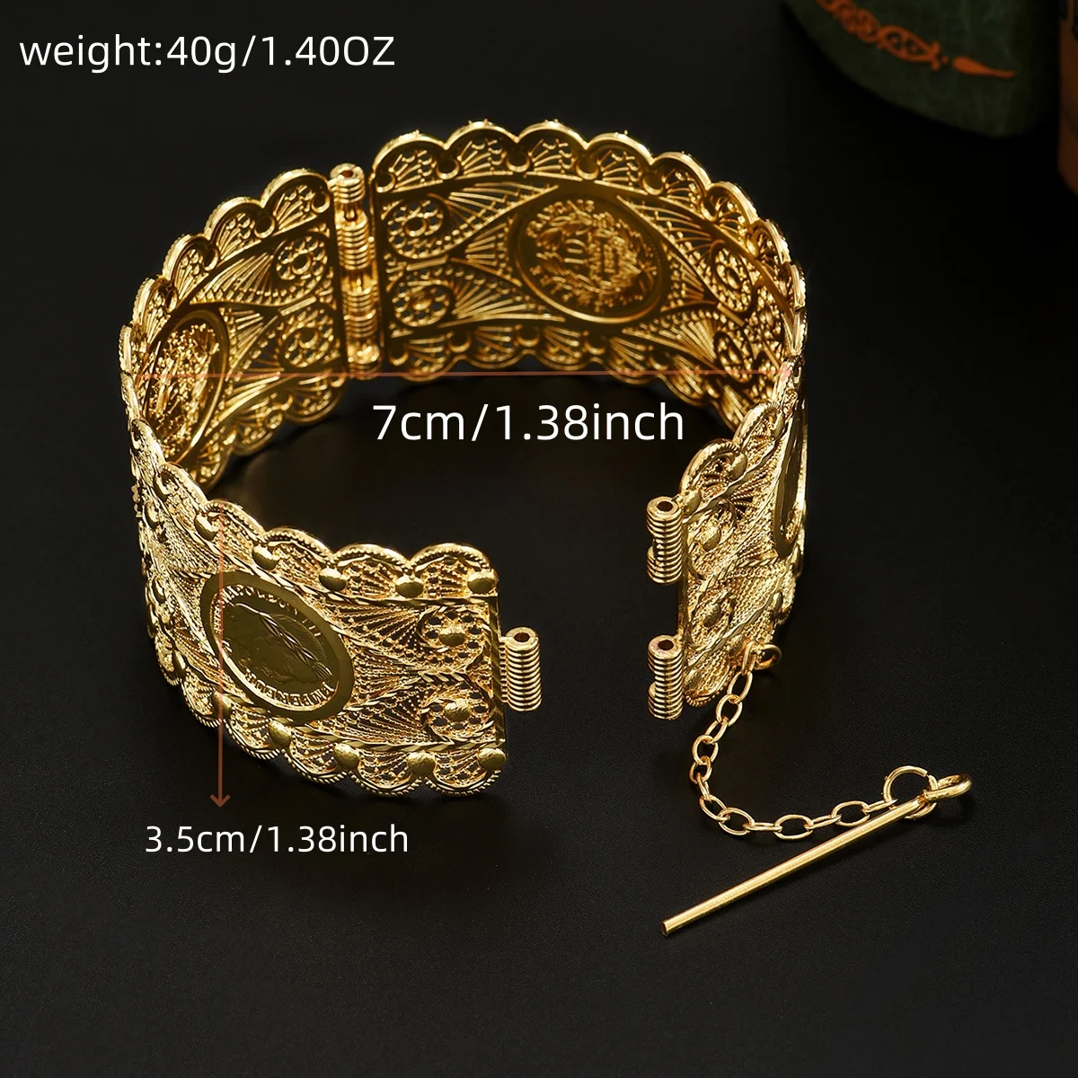 فستان زفاف عربي سوار مطلي بالذهب على شكل شخصية بشرية عملة مجوفة بنمط مفتوح سوار مجوهرات