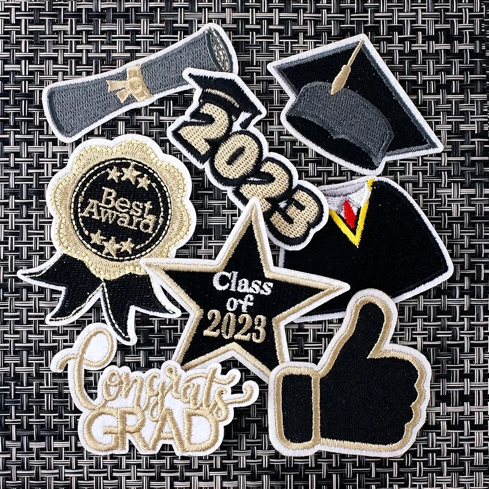 8Pcs/Lot Student Transcript Hat Patches Cloth Embroidered Applique Sewing Clothes Apparel Accessories Decoration Patch