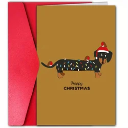 1pc, Happy Christmas Time Card, Merry and Bright Christmas Card, December Christmas Card, Funny Dachshund Christmas Card