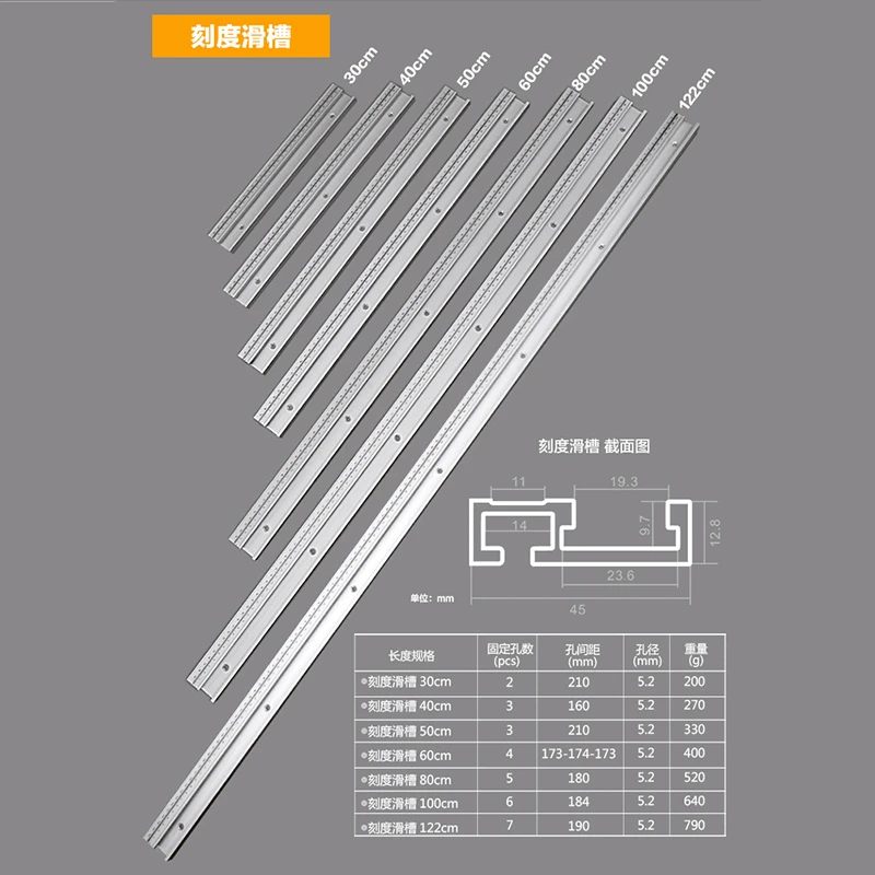 Chute with scale universal, slide ruler woodworking tool