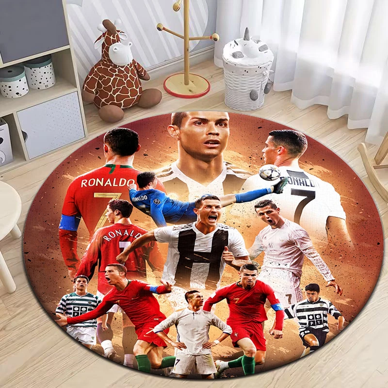 Football Star Round Carpet for Living Room Rugs Camping Picnic Mats Flannel Anti-Slip Rug Yoga Mat Gifts,rugs for Bedroom, Area