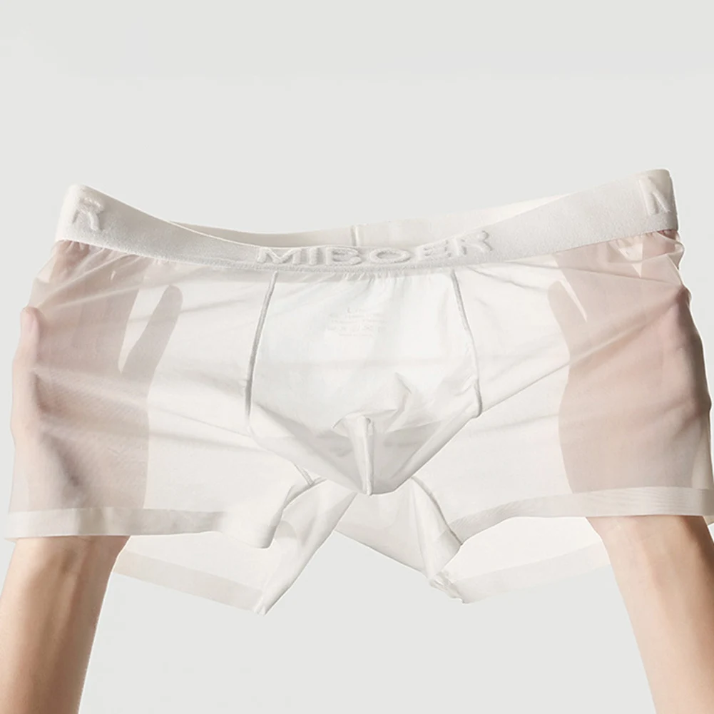 

Mens Summer Breathable Underwear Boxers Shorts Seamless Ice Silk Low Waist Bulge Pouch Transparent Panties Boxer