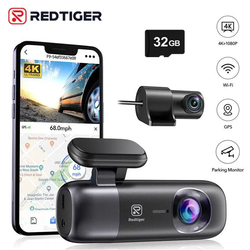 REDTIGER Dash Cam 4K Front and Rear WiFi GPS Car Camera for Parking Mode Car Dvr for Night Vision Car Recorder By App Control