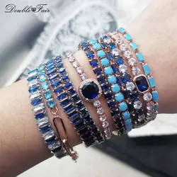 Blue Stone Bracelets Iced Out Cubic Zirconia Shiny Adjustable Crystal Tennis Chain on Hand Fashion Jewelry for Women Gifts