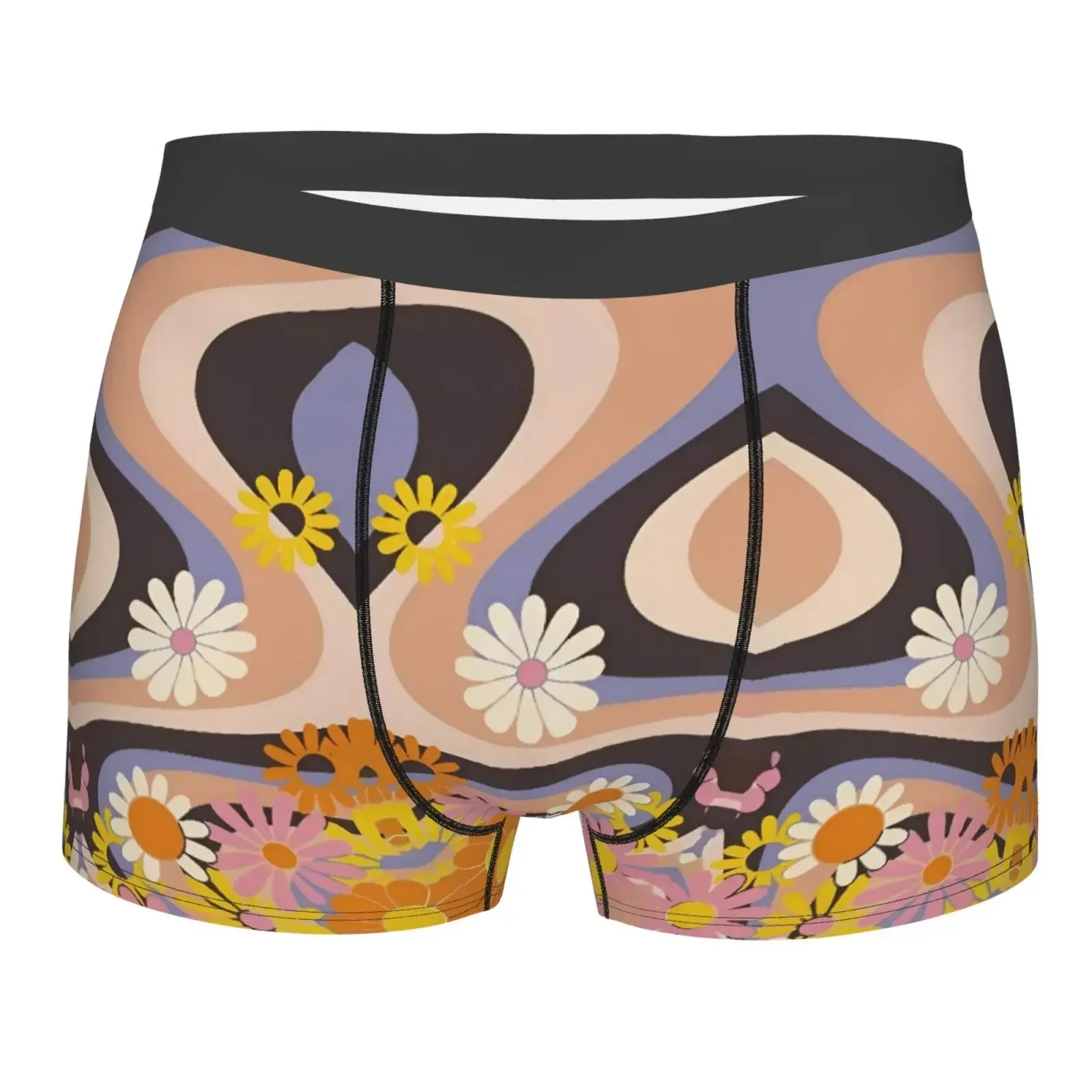 Ropa interior masculina con estampado de flores de estilo hippie psicodélico y diseño vintage, calzoncillos tipo bóxer elásticos, pantalones cortos, ropa interior suave y sexy para hombre.