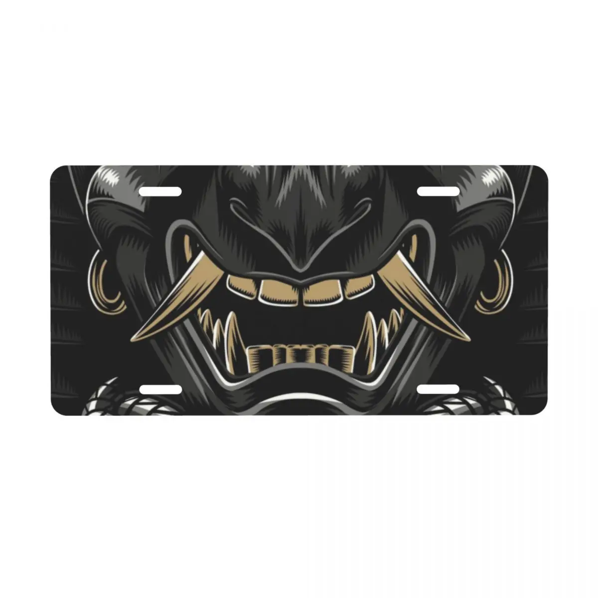 Personalized Japan Samurai Demon Oni License Plate Cover Vanity Tag Hannya Tattoo Decorative Car Front License Plate 6x12 Inch