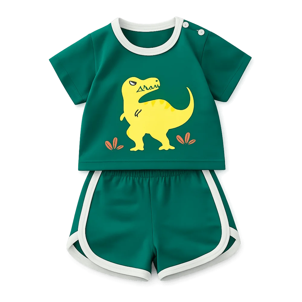 Casual Cotton T-Shirt Shorts Set Soft Cartoon Top and Shorts Set Floral Print Summer Clothing Outfit Boy