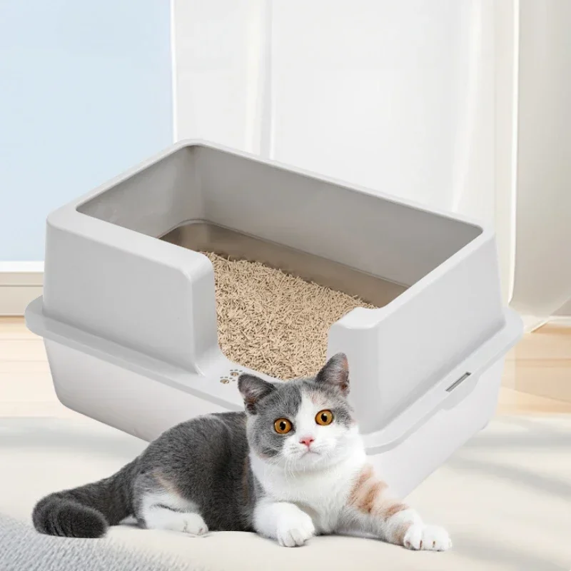 

Thickend Stainless Steel Cat Litter Box Large 20L Cats' Sandbox with Lid Non-Leaking Pet Bedpans Easy Clean Metal Kitten Toilet