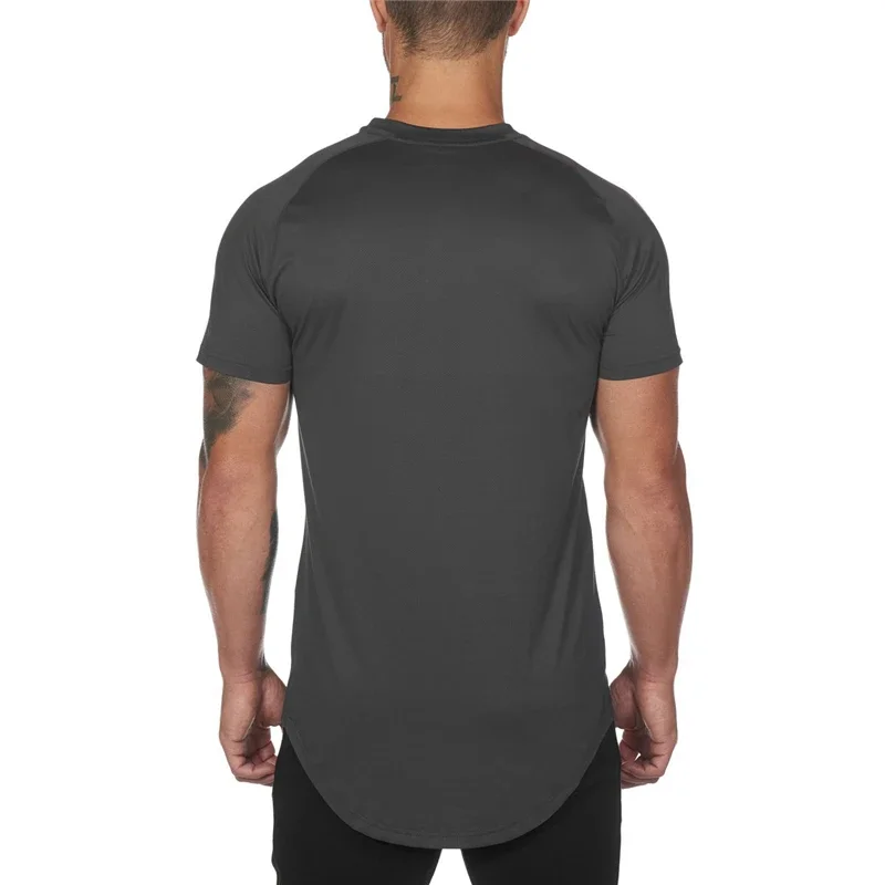 Plain Summer Cool Mesh Quick Dry Short Sleeve Shirt Gym Fitness Muscle Slim Fit Tops Mens Bodybuilding Sport Breathable T-shirt
