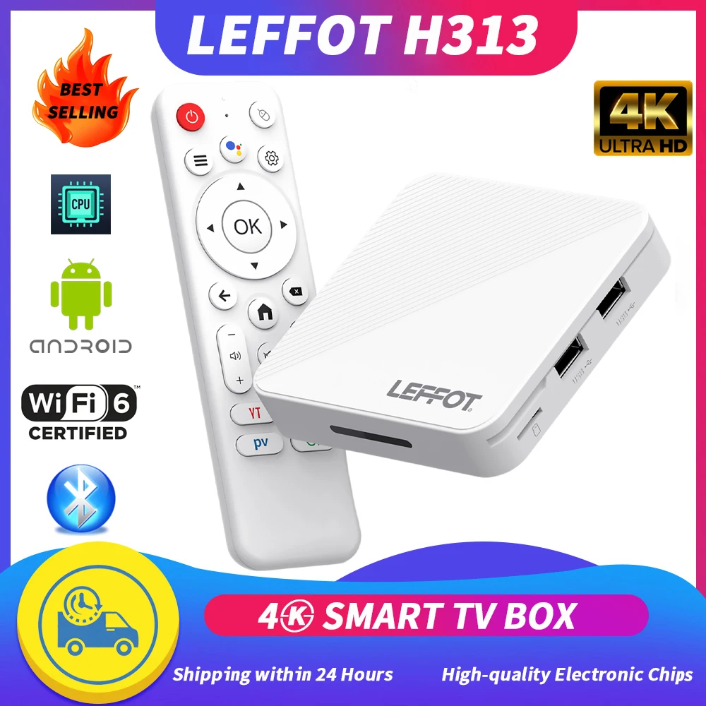 

Android TV Box LEEFOT H313 Android 14.0 IPTV Box Wi-Fi6 RK3518 Четырехъядерный процессор 4K HDR Подходит для 4K HDR 2.4G 5G HD Google Player