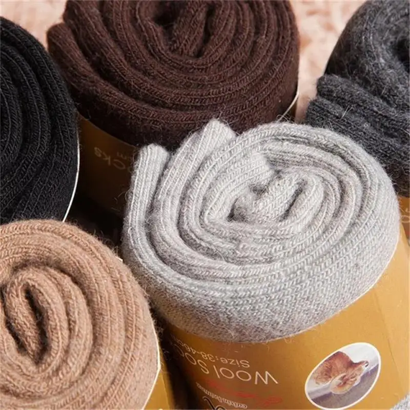 4Pairs/Lot Men's Winter Super Thick Thermal Socks Wool Men Women Solid High Quality Merino Wool Socks Cold Snow Warm Wool Socks