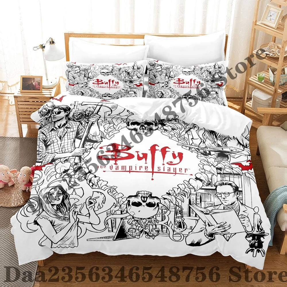 Kawaii New Buffy The Vampire Slayer Pattern Three Piece Bedding Set Luxury Comforter Set with Queen King  Including household go