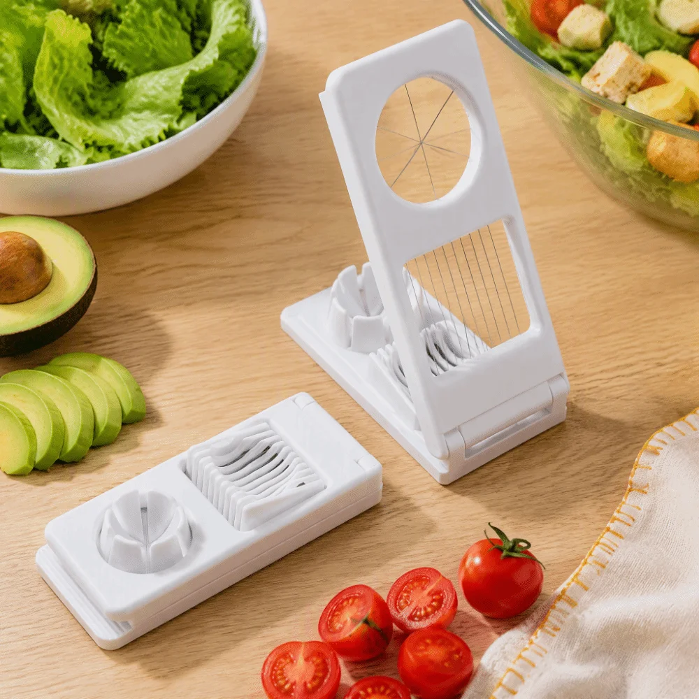 Plastic Stainless Steel Egg Slicer Cutter 2 in 1 Design Manual Operation Egg Divider Dicer Multifunction Design White Egg Cutter