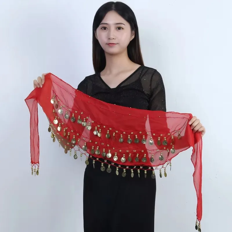 Belly Dance Sequins Chiffon Dancer Skirt Costumes Shiny Sequins Tassel Waist Chain Belts India Arab Dance Wrap Show Hip Scarf