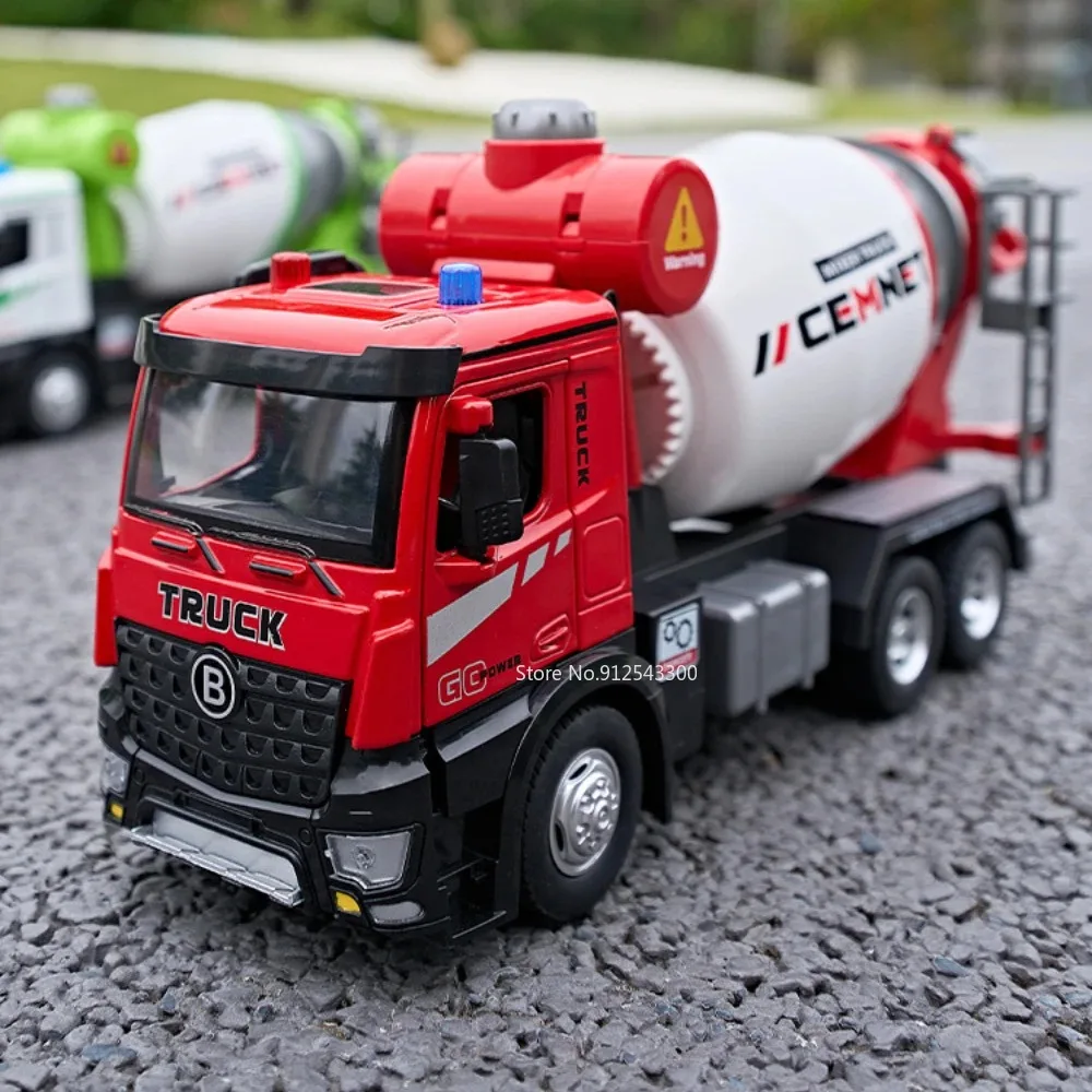 

1:24 Electric Mixer Truck Toy Model Car Alloy Diecast Doors Opened Sound Light Mixing Discharge Engineering Vehicle Gift for Kid