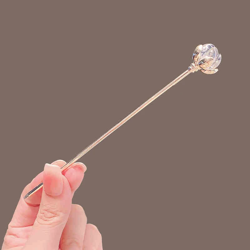 VANIKA Neue Einfache Kristall Lotus Metall Haar Stick Elegante Damen Pferdeschwanz Haarnadel Ein Clip Mode Kopfschmuck Haar Zubehör – Detail 7