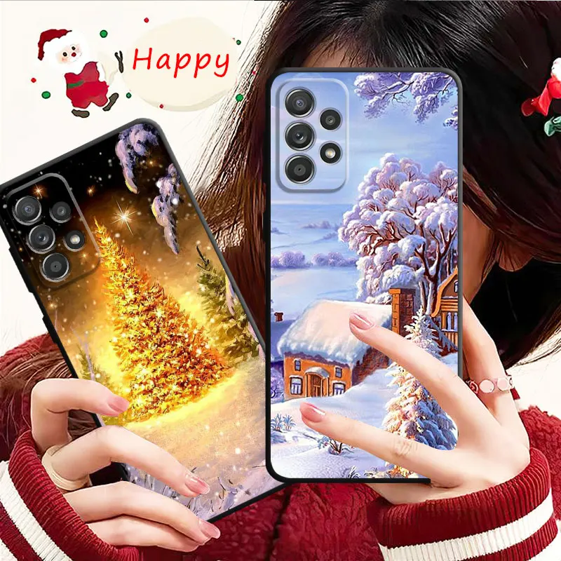 Merry Christmas Snow House Tree Phone Case For Samsung Galaxy A52 A12 A34 A54 A73 A53 A71 A51 A31 A33 A22 A21s A13 A32 A72 A23