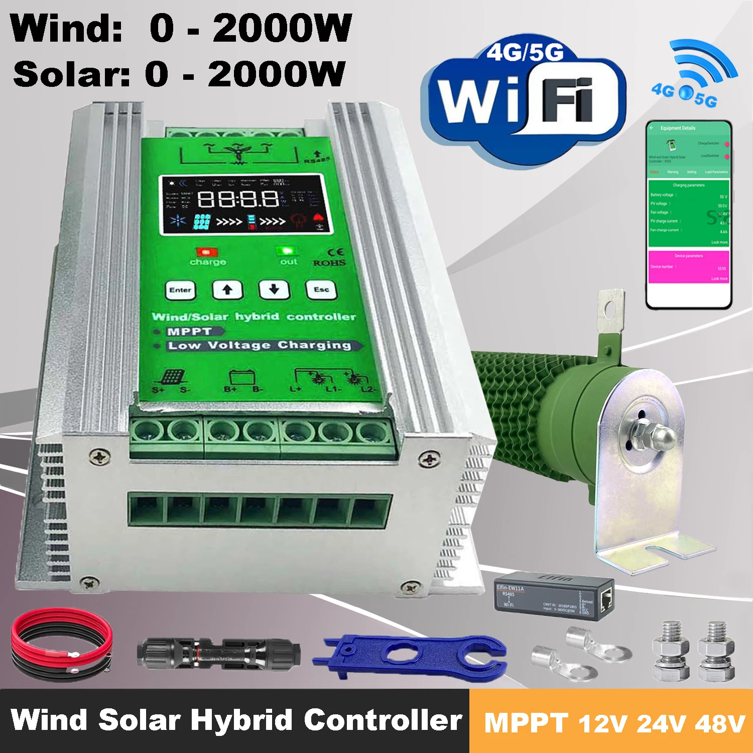 4kw MPPT Wind Solar Hybrid Charge Controller Wind 1200W & Solar 1200W 12/24V/48V Automatic Hybrid Controller With Dump Load Wifi